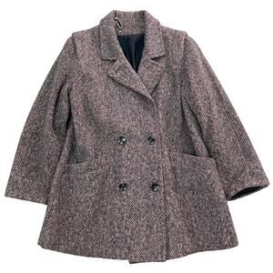 Vintage Herman Kay Wool Double Breasted Herringbone Peacoat Grey Womens Medium